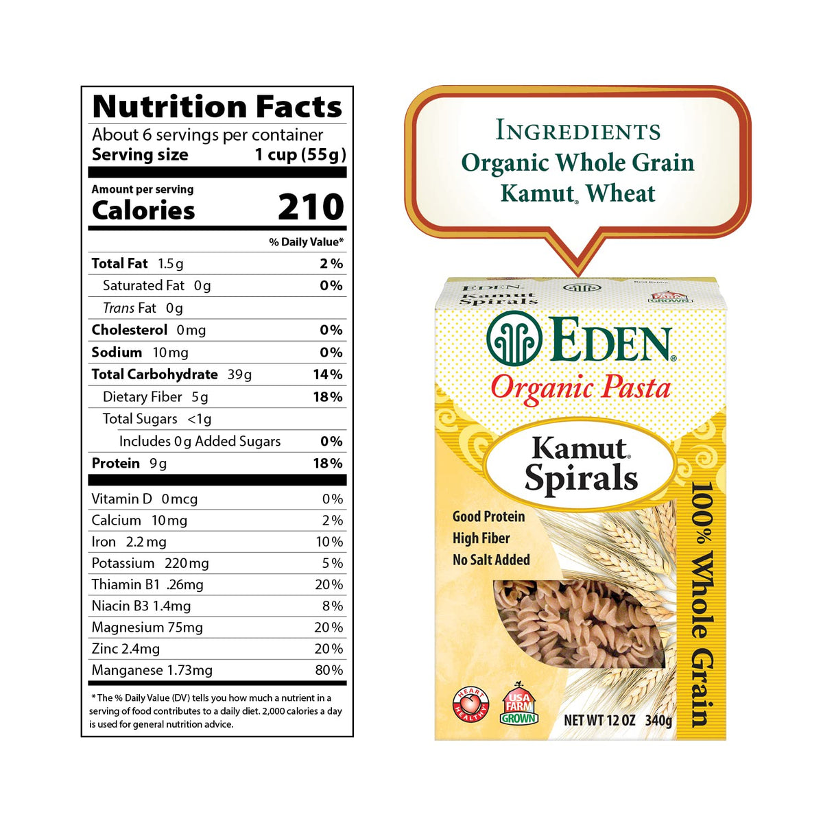 Eden Kamut Spirals raw pasta bundle ready to cook for weeknight dinners.