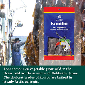 Eden Kombu seaweed for cooking dashi broth in a simmering pot.