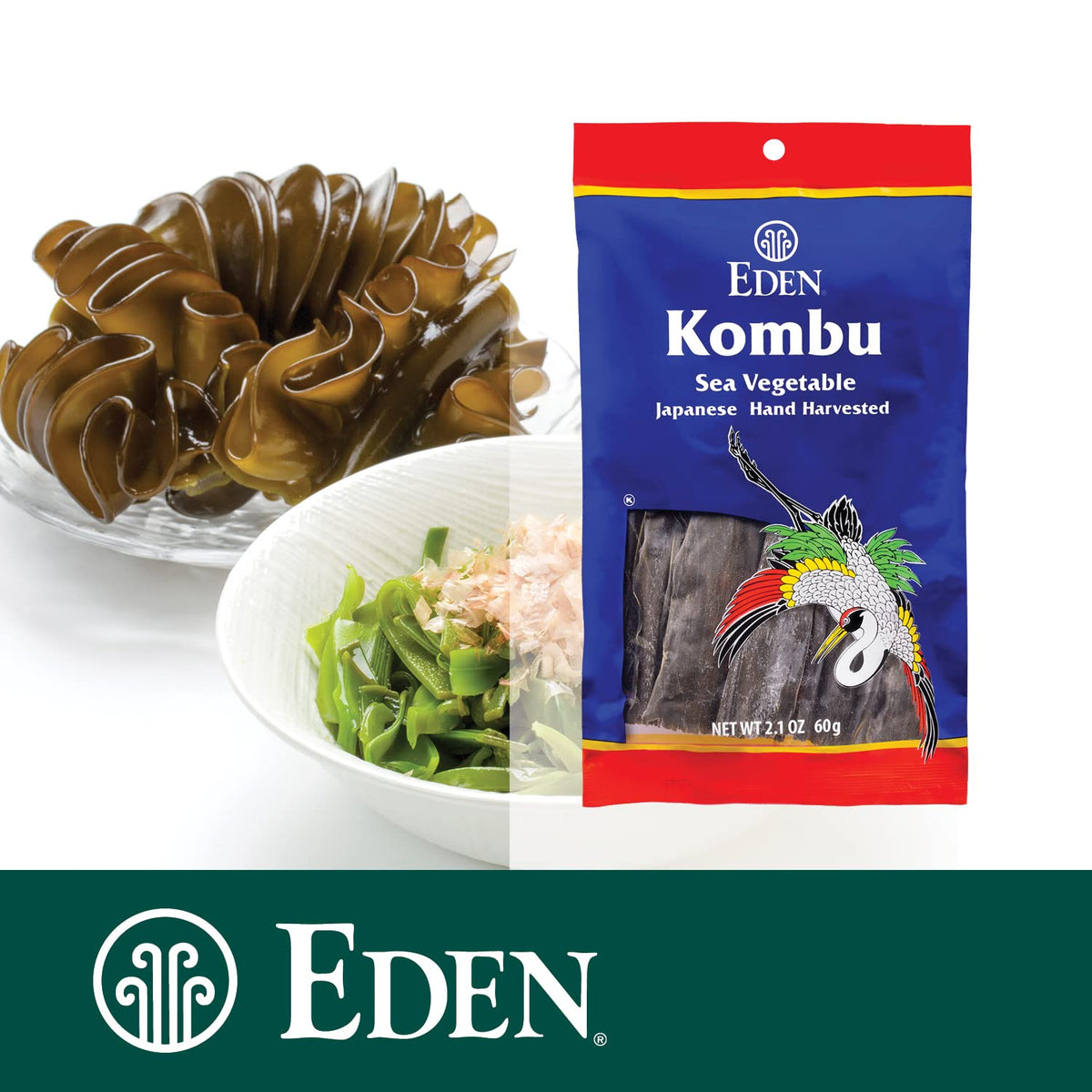 Eden Kombu sustainably harvested sea vegetable featuring ocean mineral benefits.