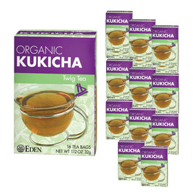 Eden Kukicha tea box packaging, twelve-box setup for convenient daily use.
