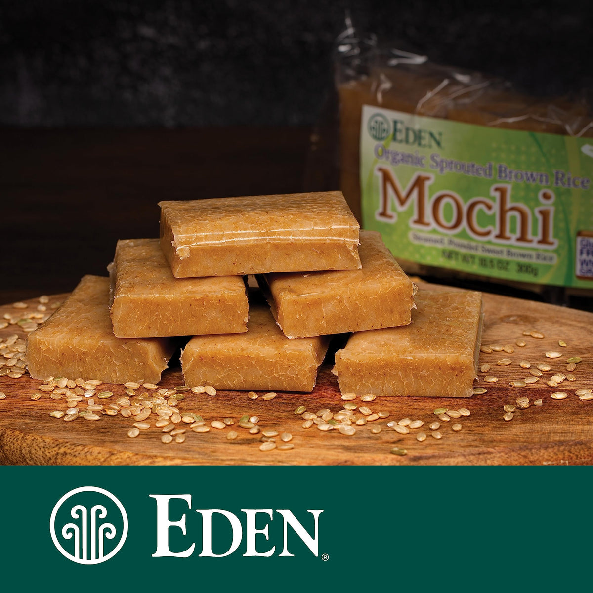 Eden Mochi baked in the oven for a moist inside with a crisp edge