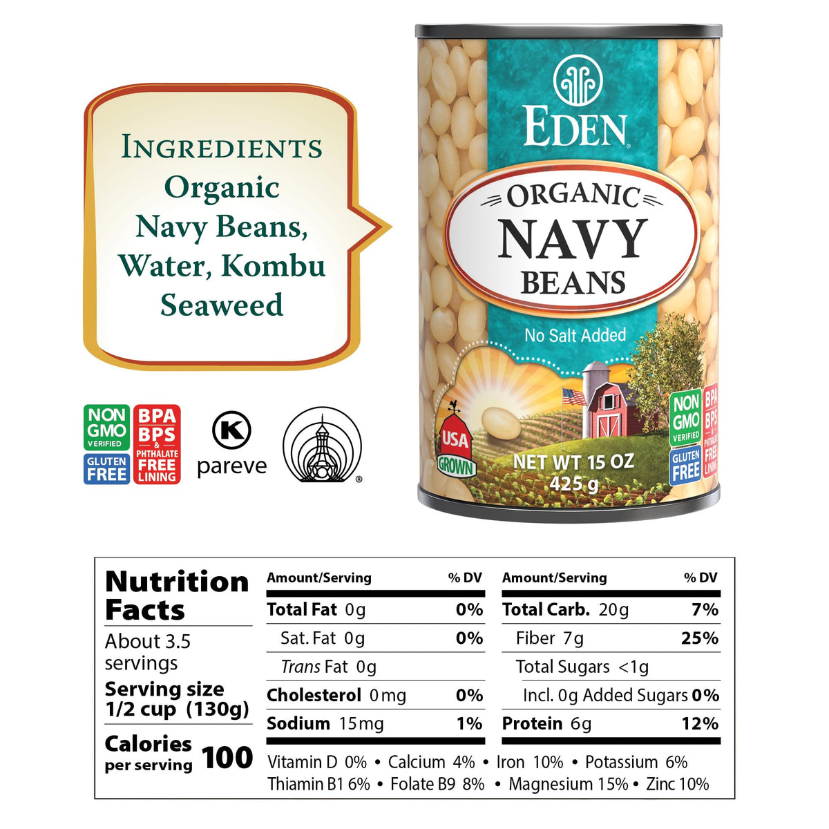 Eden organic navy beans in can—ready to heat for meals