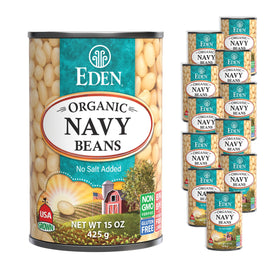 Eden navy beans in a 15oz can packaging for quick protein