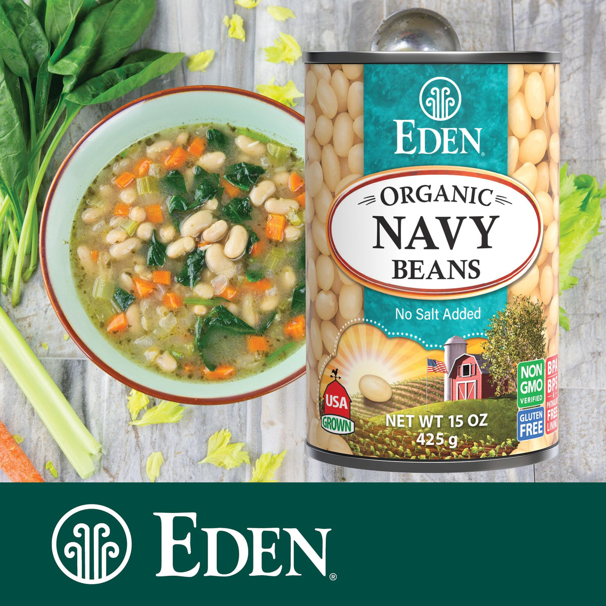 Eden navy beans nutrition label highlights gluten-free and non-GMO