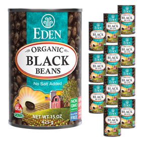 Eden Organic Black Beans 12-pack box, ideal pantry staple for quick meals.
