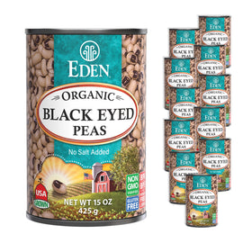 Eden Organic Black Eyed Peas front label; no salt added for customizable seasoning.