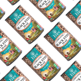 Eden Organic Black Eyed Peas no salt added label on can.
