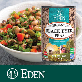 Eden Organic Black Eyed Peas in salad bowl, protein-rich and tasty.