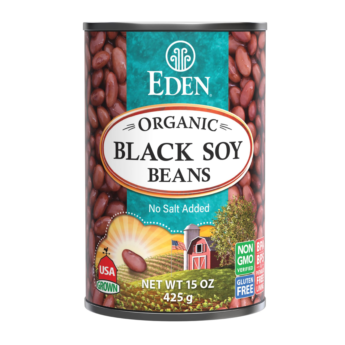 Eden Organic Black Soy Beans nutrition panel showing high protein content.