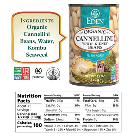Eden Organic Cannellini label shown on BPA-free can.