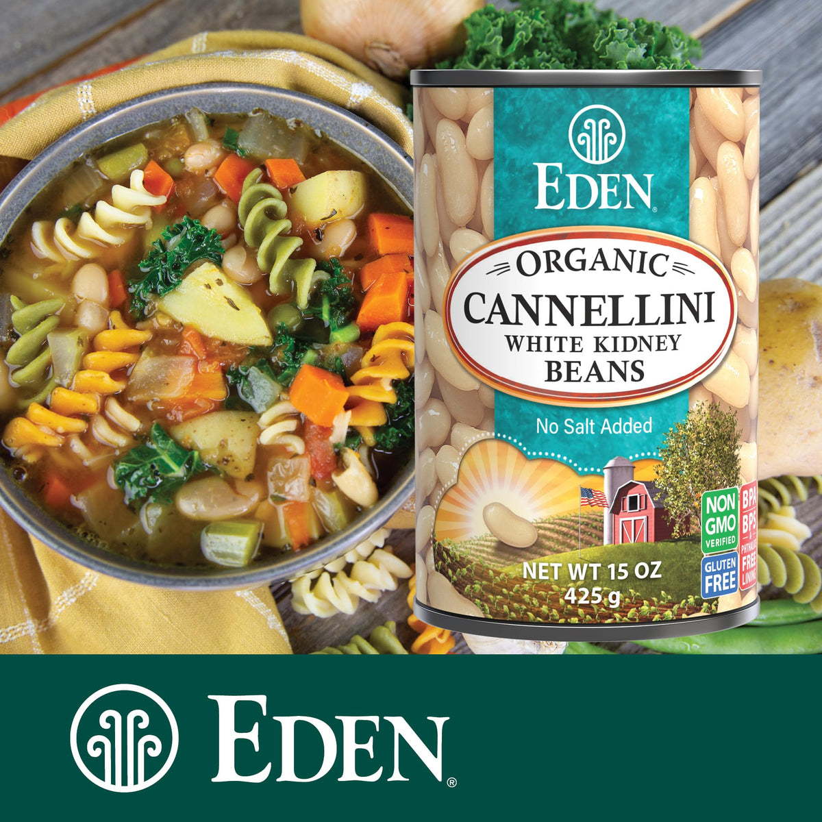 Eden Organic Cannellini plate in a Mediterranean dish setting.