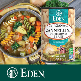 Eden Organic Cannellini plate in a Mediterranean dish setting.