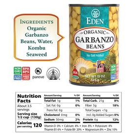 12-pack of Eden Organic Garbanzo Beans cans in a pantry-ready setup.