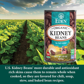 Eden Organic Kidney Beans No Salt Added ingredients page highlighting organic farming origins.