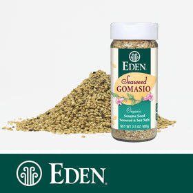 Two-pack of Eden Gomasio on a kitchen counter