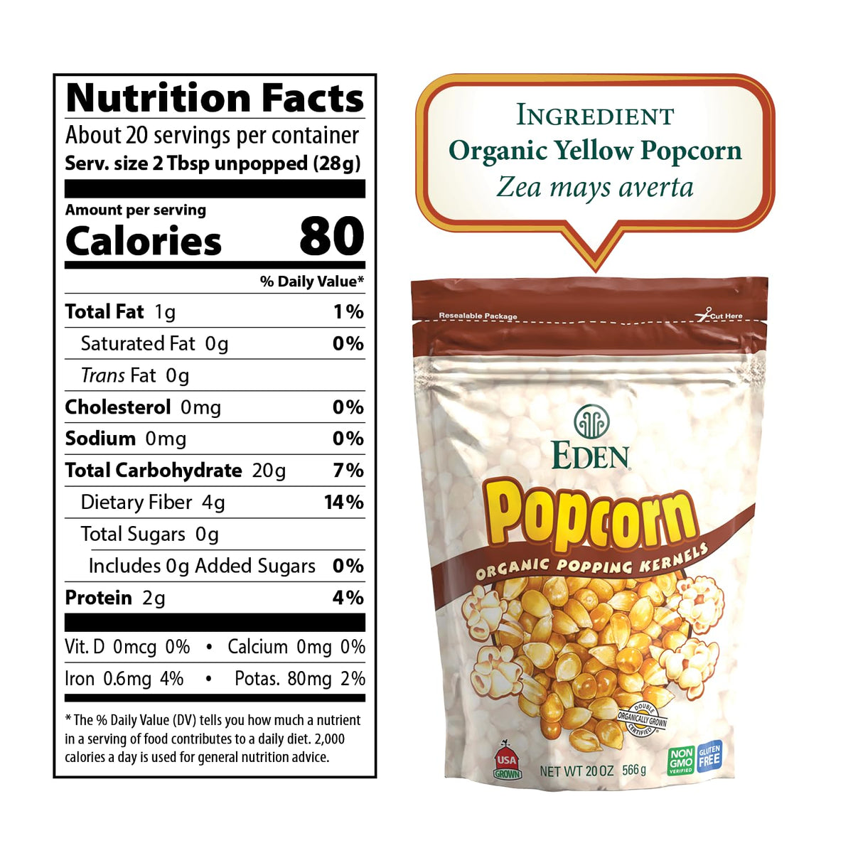 Close-up of Eden Organic Yellow Popcorn Kernels highlighting vibrant color and quality.