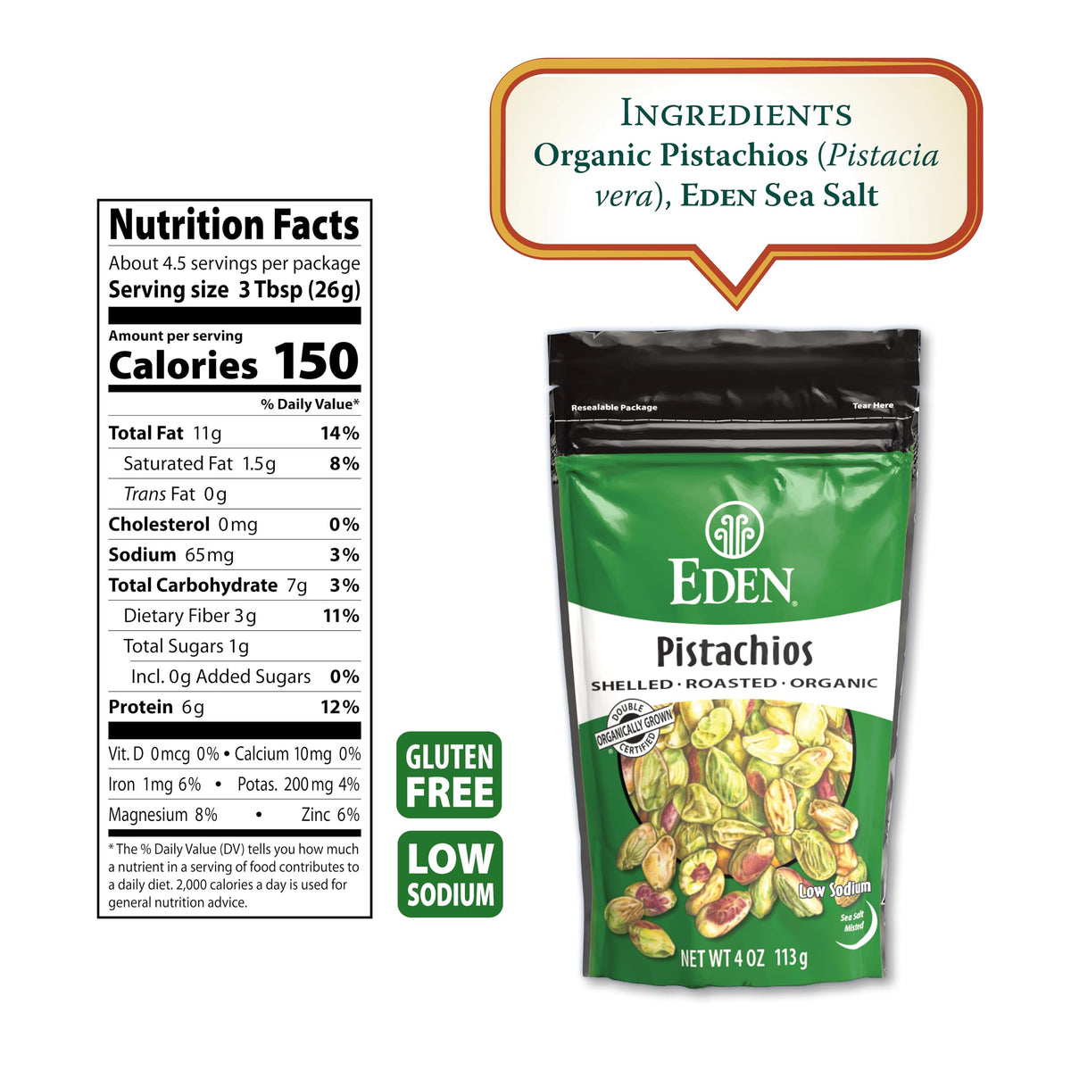 Eden Pistachios in a bowl ready to share as a tasty snack.