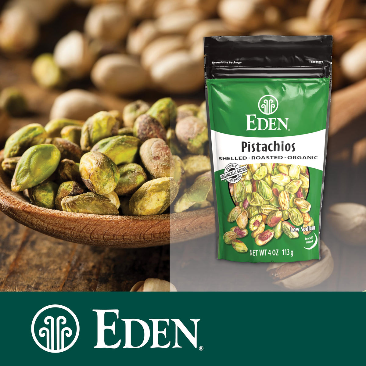 Eden Pistachios pesto-ingredient adds crunch to homemade sauces.