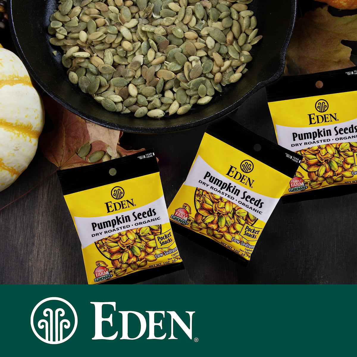 Eden pumpkin seeds pocket snack in lunchbox, a satisfying school-day treat.