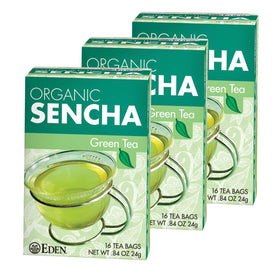 Eden Organic Sencha green tea bags with Uji quality and fresh aroma.