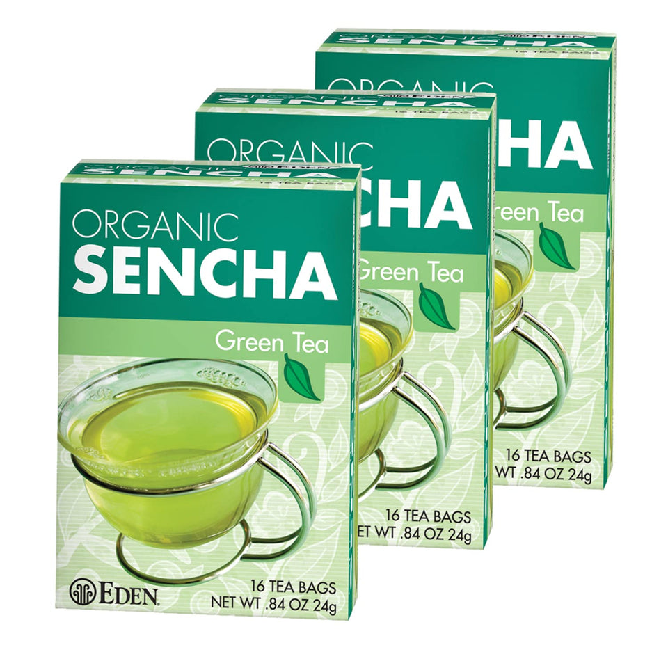Eden Organic Sencha green tea bags with Uji quality and fresh aroma.