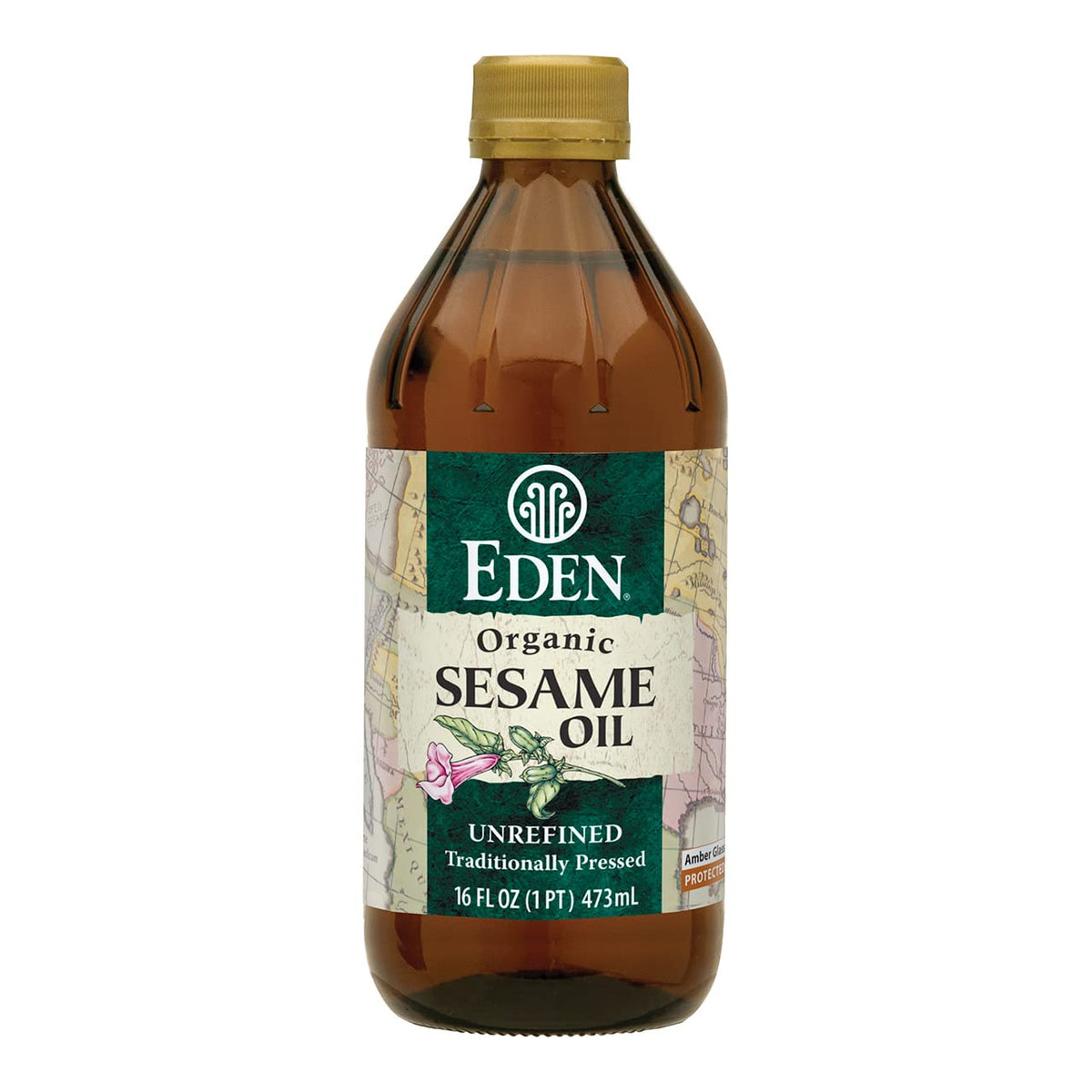 Eden Organic Sesame Oil bottle front shows first-press quality with rich aroma.
