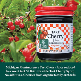 Eden Tart Cherry Juice Concentrate pour into glass, ideal for smoothies and sauces.