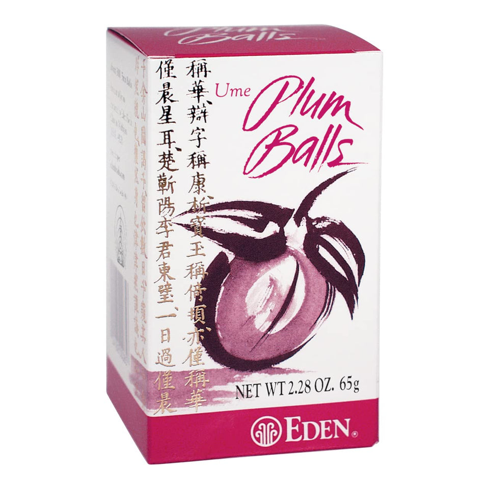 Eden Ume Plum Balls pack shot highlighting convenient 0.25 inch servings.