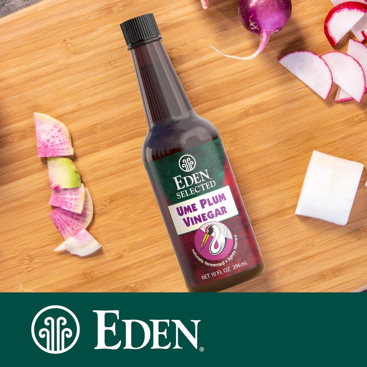 Eden Ume Plum Vinegar 3-pack on kitchen counter for versatile use