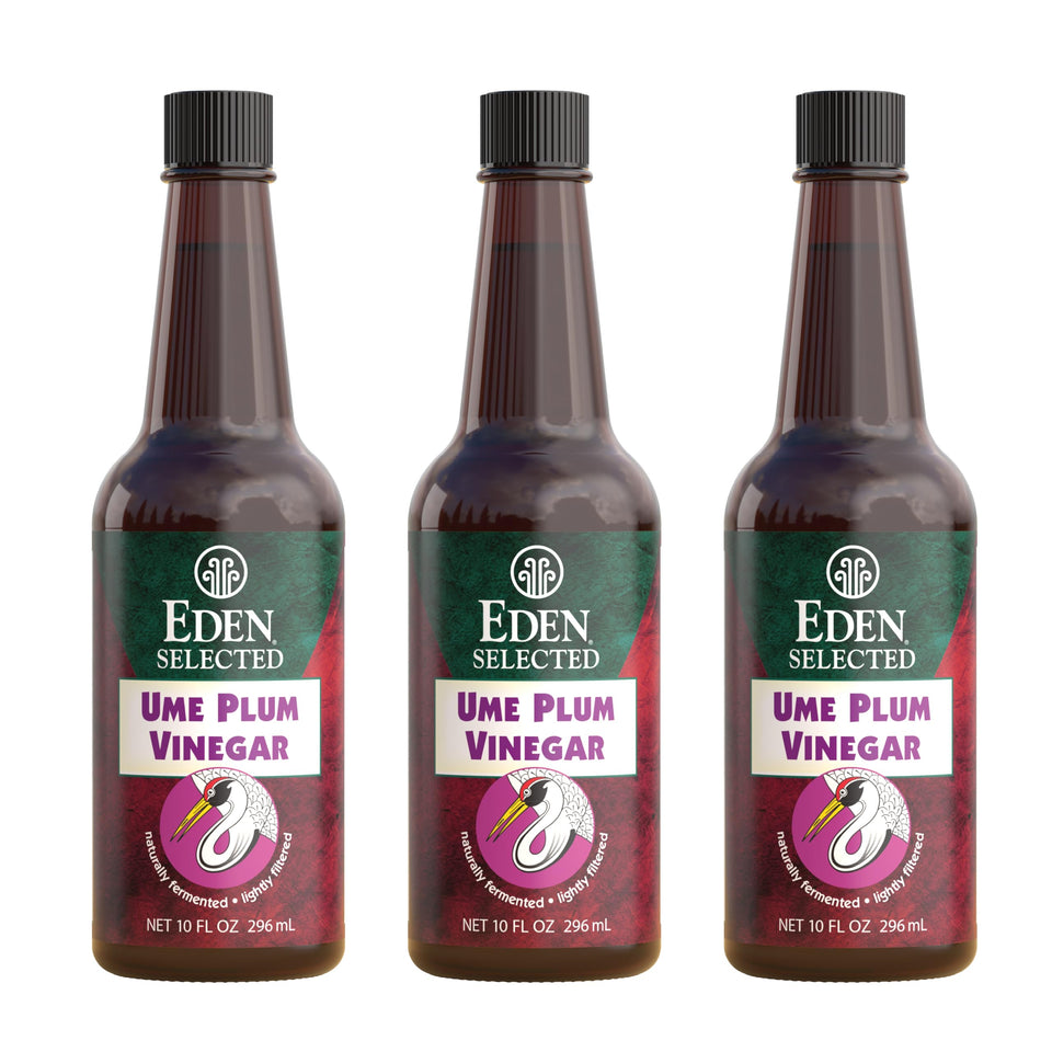 Eden Ume Plum Vinegar bottle on shelf with amber glass for premium storage