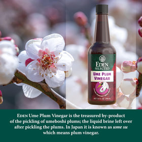 Close-up of Eden Ume Plum Vinegar label showing traditional craftsmanship