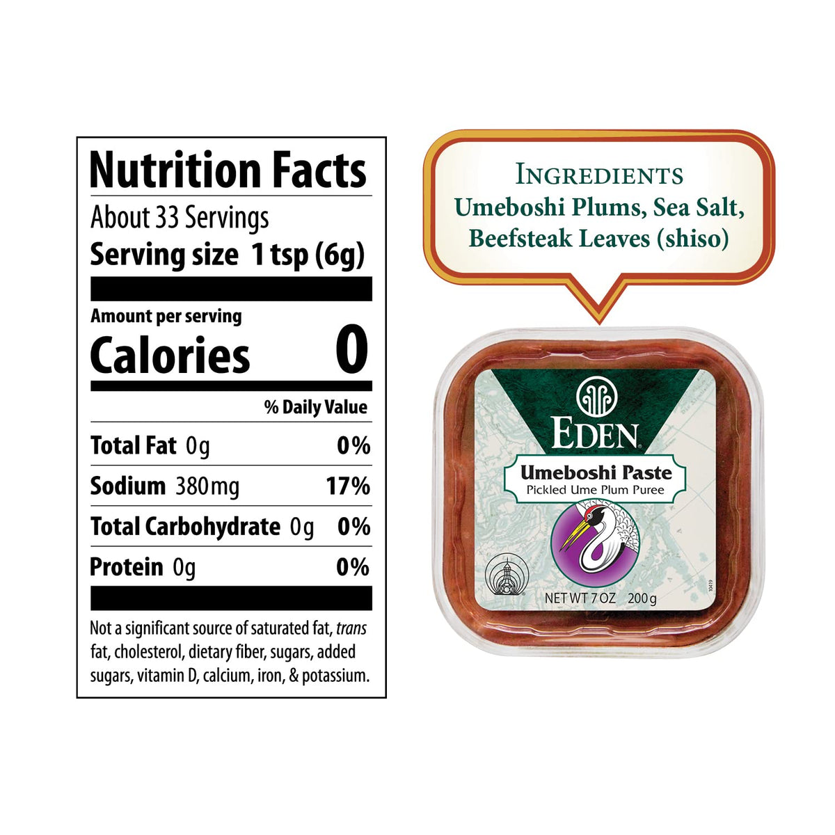 Eden Umeboshi Paste jar closeup label emphasizes No MSG and purity