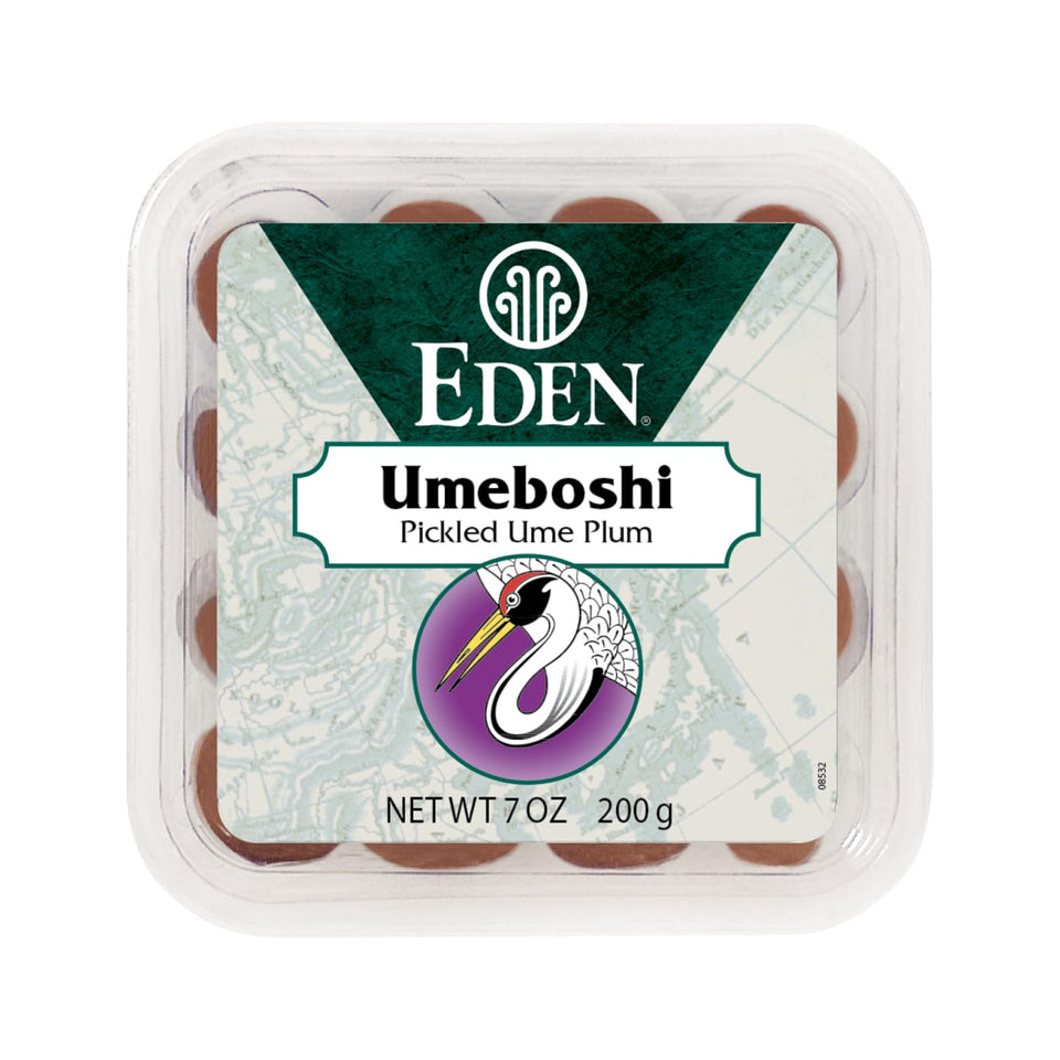 Eden Umeboshi plum in a jar, whole and bright, ideal for sushi and rice bowls.
