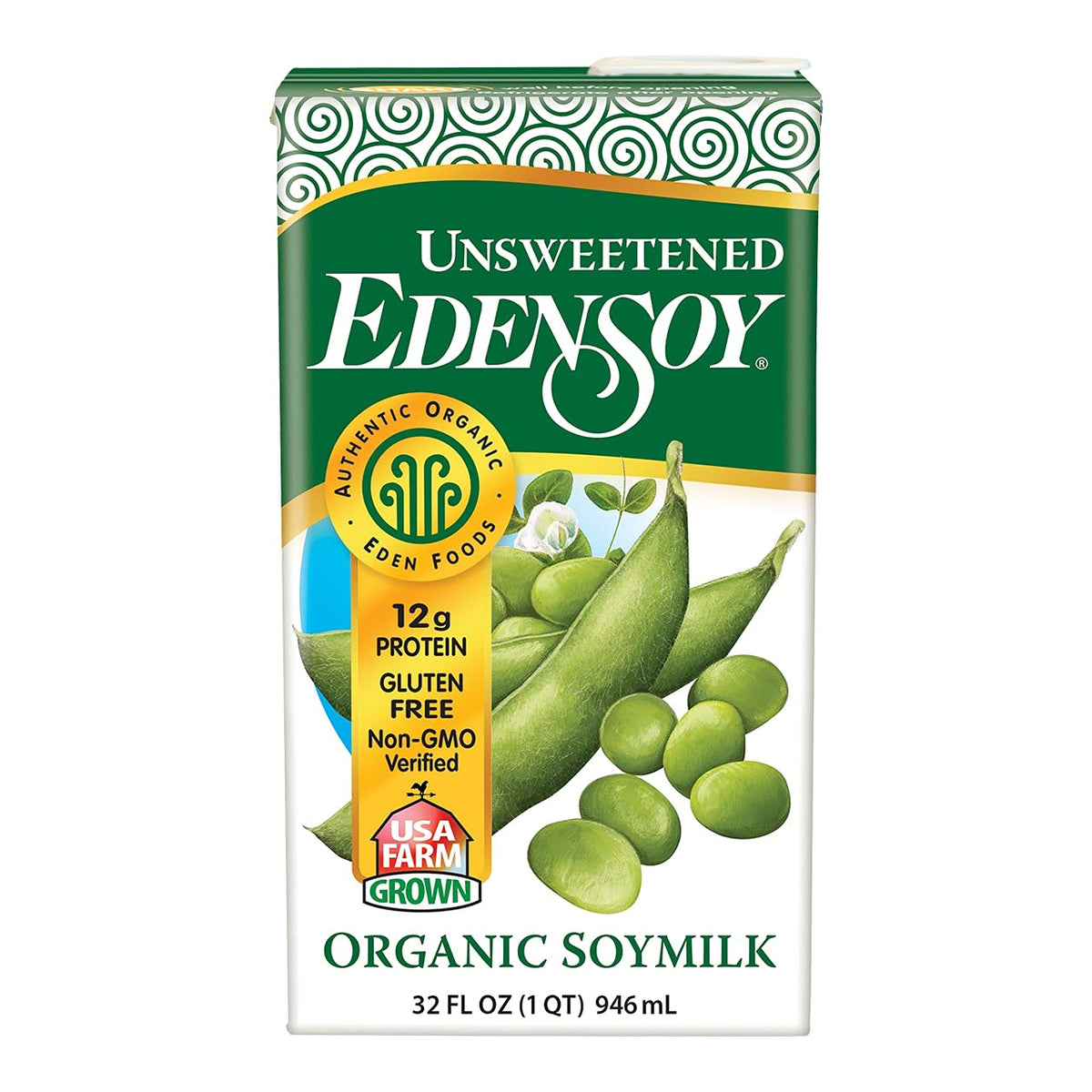 Eden Edensoy unsweetened bottle pour shows creamy texture for cereal and coffee.