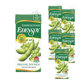Edensoy unsweetened soymilk carton showing creamy texture for cereal