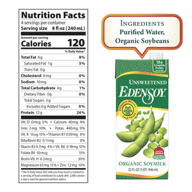Edensoy unsweetened soymilk with 12 g complete protein per serving