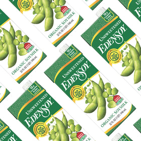 Edensoy unsweetened soymilk shelf-stable packaging in pantry