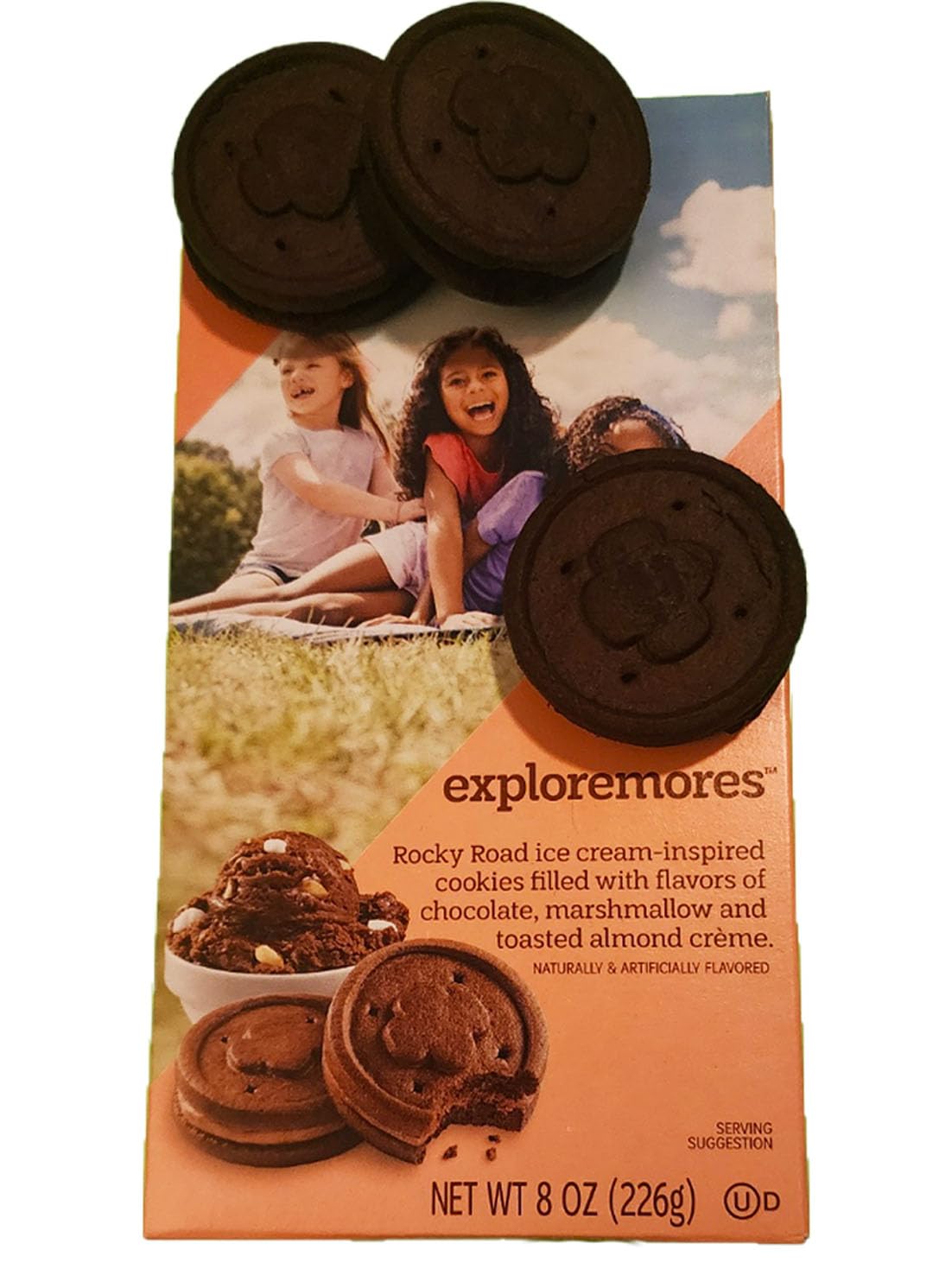 Edgell House Exploremores Cookies 8oz box, rocky road-inspired flavor, ideal snack.