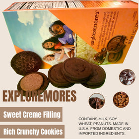 Edgell House Exploremores Cookies 8oz box shown on counter, quick after-school treat.
