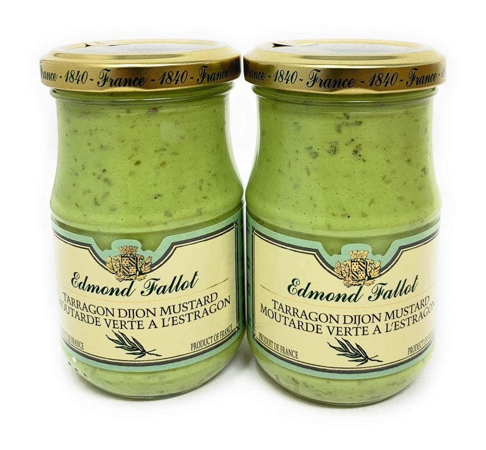 Edmond Fallot Tarragon Dijon Mustard jars on shelf for gourmet flavor enhancement.
