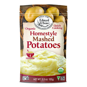 Edward and Sons Organic Homestyle Mashed Potatoes pack-6 shows fluffy texture in minutes