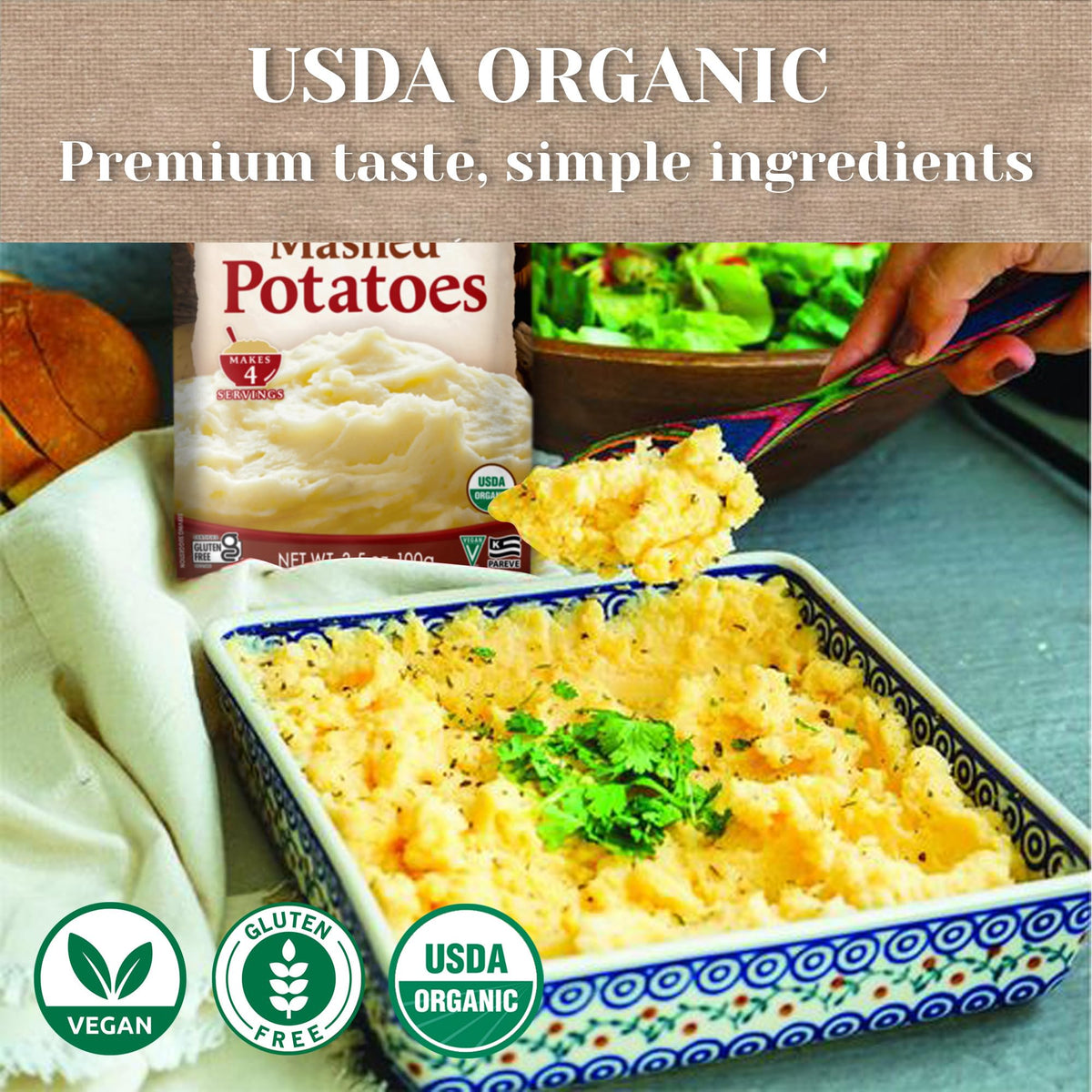 Edward and Sons Organic Homestyle Mashed Potatoes on stovetop, easy weeknight side