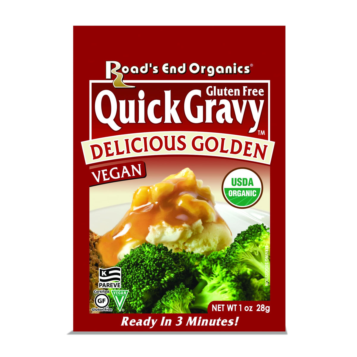 Edward & Sons Roads End Organics golden gravy packets, gluten-free and quick to heat