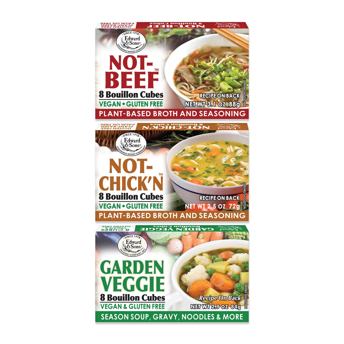 Edward & Sons vegan bouillon cubes packaging for quick, flavorful broth