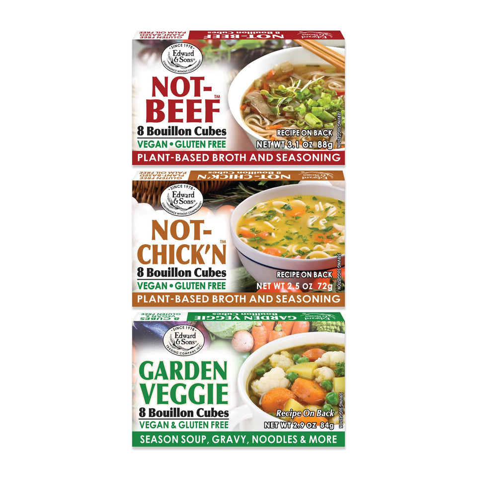 Edward & Sons vegan bouillon cubes packaging for quick, flavorful broth