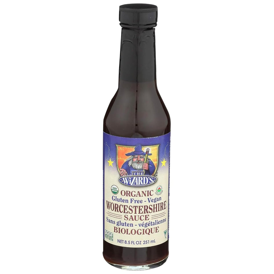 Edward and Sons Wizard's Sauce bottle front shows organic gluten-free vegan Worcestershire