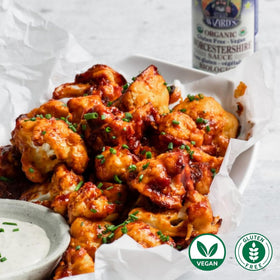 Label closeup highlights organic spices and non-GMO verification