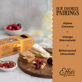 Effie's Biscuits Almond pack on tray, tasty with jams.