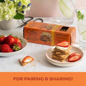 Effie's Oatcakes paired with cheese on a tasting board.