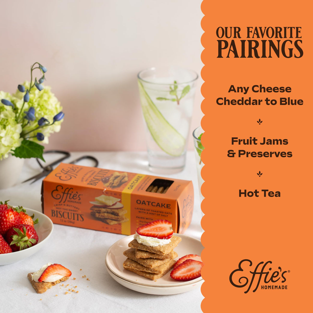 Effie's Biscuits cocoa selection: rich cocoa notes for a refined teatime treat.